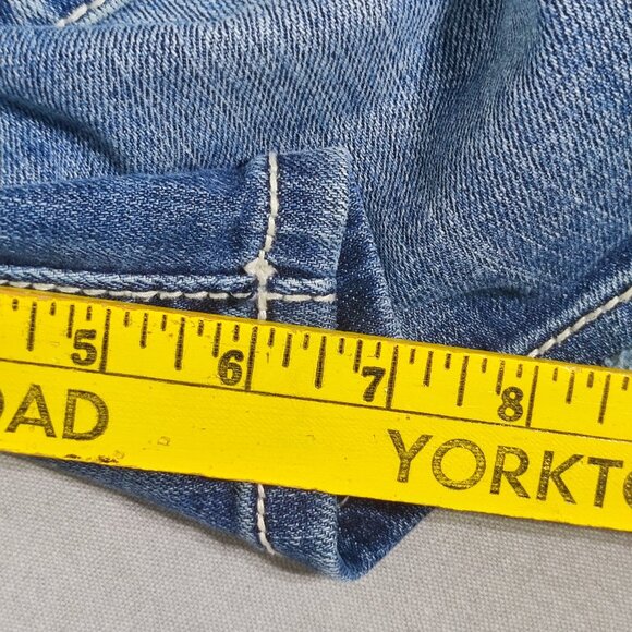 Miss Me jean mid shorts women's sz 28 hard washed denim blue embroidered pockets - Picture 12 of 13